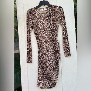 Tiger mist leopard print mesh dress long sleeve